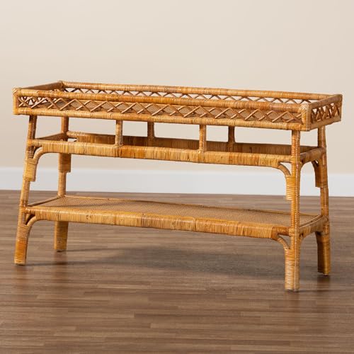 Bali & pari Savitri Modern Bohemian Natural Rattan 2-Tier Console Table bali & pari