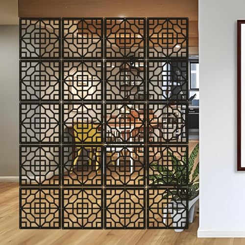 Hanging Room Divider Panel, Hanging Wall Divider Room Partition 24 Pieces Wood-Plastic Panel Screen Home Office Decoration(Black) MHTRFG