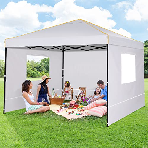 COBIZI 10x10 Canopy Tent with Sidewalls and Mesh Windows 2.0,10x10 Pop up Tent for Parties,Commercial Instant Canopies with Heavy Duty Bag,White Gazebo for Outdoor Activities COBIZI