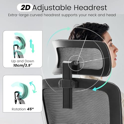 Fizzin Ergonomic Office Chair, 400 LBS Computer Chairs with Adjustable Lumbar Support, Breathable Mesh Desk Chair Ergonomic with Thickened Cushion, Comfy Home Office Desk Chair (Black) Fizzin