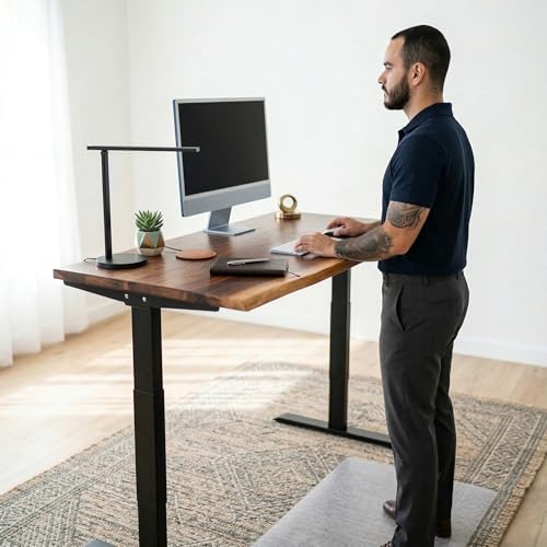 Walnut Standing Desk - W60 × D27 Solid Wood Live Edge Adjustable Height Sit Stand Desk - Stable Dual Motor Frame with Memory Presets, Quick Assembly - Stand Up Home Office Table by MWS Studio Modern Wood Style