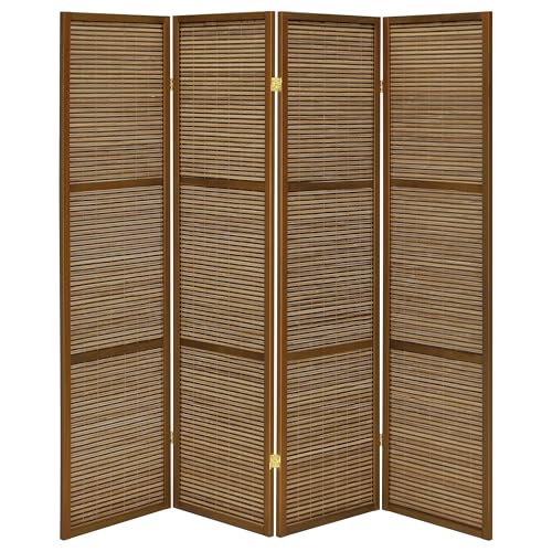 Coaster Home Furnishings - Browning - Wood - 70-Inch 4-Panel Room Divider Folding Screen with Bamboo Panels and Freestanding Structure - Living Room & Bedroom - Walnut - 961638 Coaster Fine Furniture