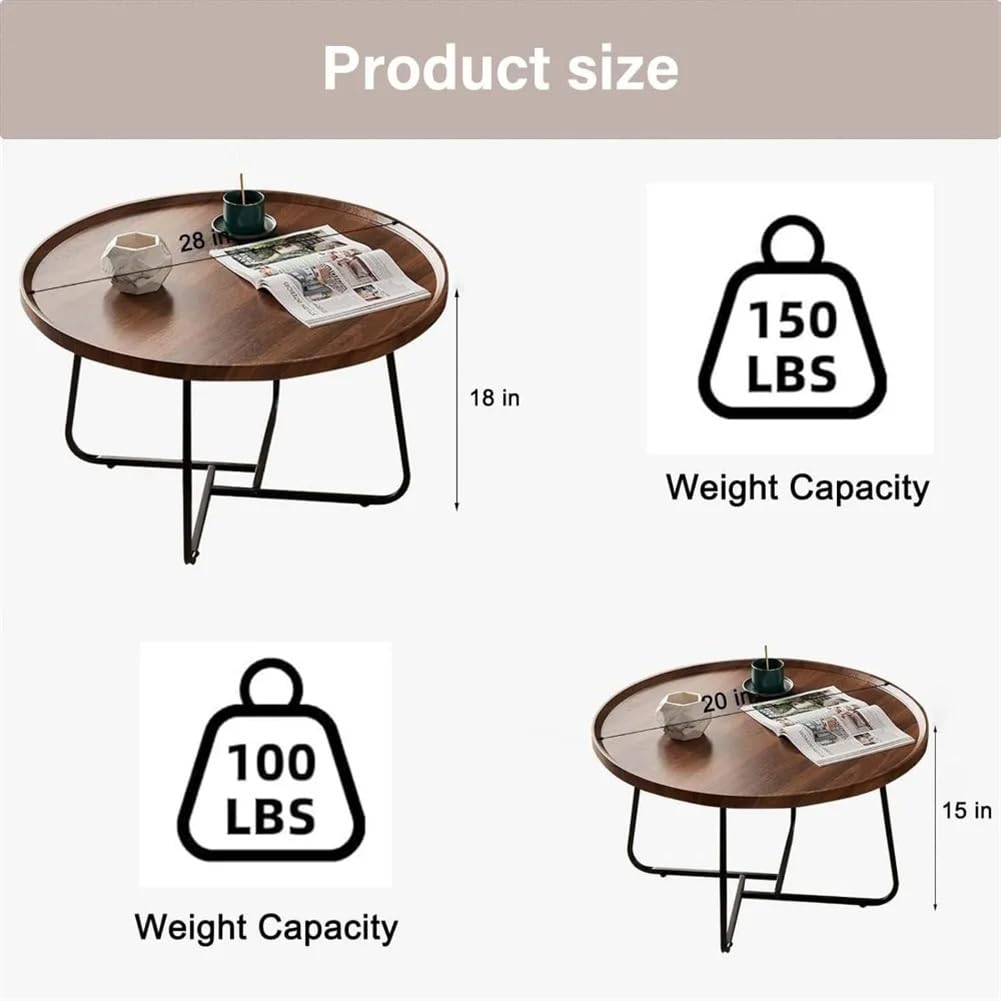 Nesting Coffee Table Set of 2, Round Center Table with Non Slip Feet Side,End Tables with Wood Grain Top for Living Room Office Wood Grain Brown,28 * 18in&20 * 15in MilleLoom