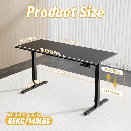 ERGOMAKER 55" Electric Standing Desk, Adjustable Height, Sit Stand Up Desk for Home Office & Computer Workstations, Memory Controller, Black ERGOMAKER