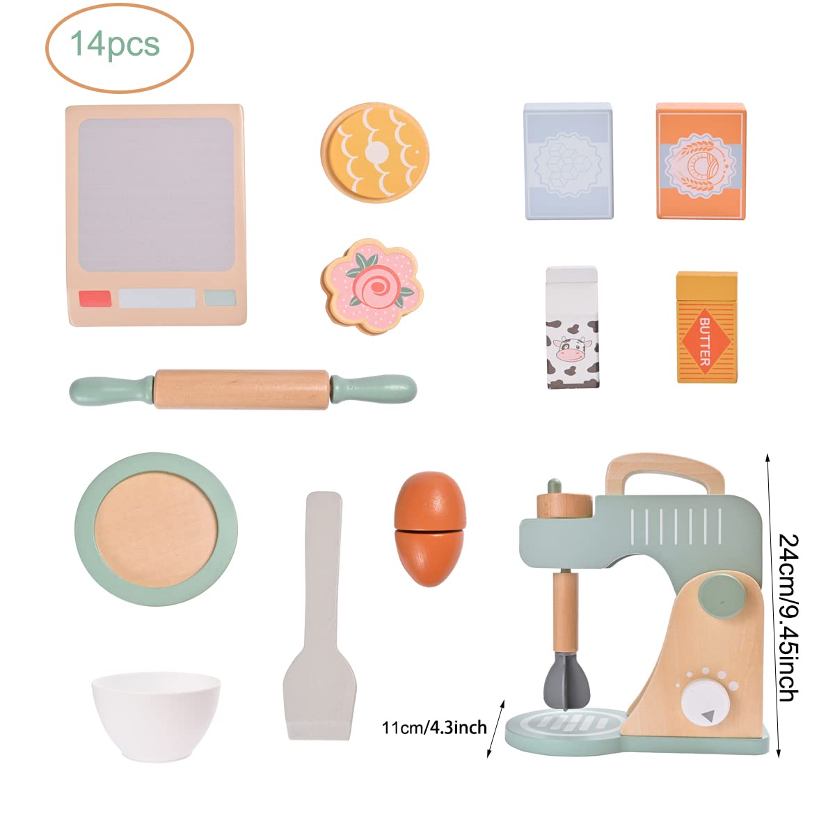 MONT PLEASANT Play Kitchen Accessories, Pretend Play Food Sets for Kids Kitchen, Wooden Toy Mixer Set, Blender Bake Cookies Playset Cooking Kitchen Accessories Toys for Boys Girls Ages 3+ MONT PLEASANT