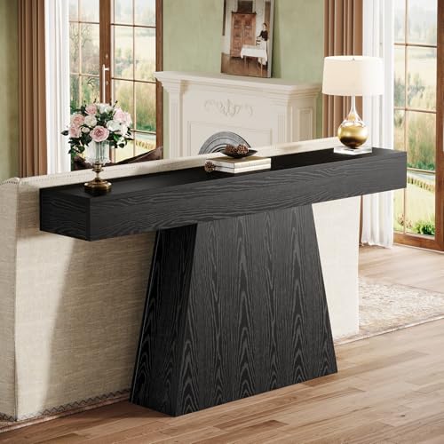 Tribesigns 63" Black Console Table, Farmhouse Entryway Table with Trapezoidal Base, Narrow Long Wood Sofa Table Behind Couch Table for Entrance, Hallway, Living Room, Black Tribesigns