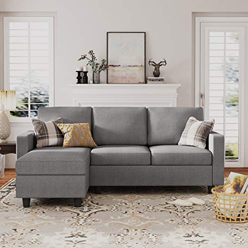 HONBAY Convertible Sectional Sofa, Convertible L Shaped Couch with Reversible Chaise, Sectional Couch for Small Space Apartment, Grey HONBAY