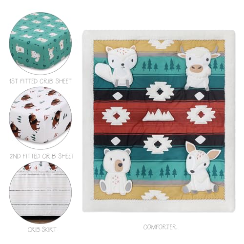 The Peanutshell 4 Piece Baby Crib Bedding Set for Boys & Girls - Newborn, Infant & Toddler Nursery Bed Set Decor with Two Crib Sheets, Dust Ruffle, Comforter - Western Woods The Peanutshell