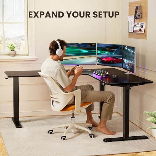 ErGear L Shaped Standing Desk, 75" x 63" Electric Adjustable Height Sit Stand Desk, Ergonomic Large Computer Table, Left & Right Interchangeable Installation, Suitable for Home Office Use, Black ErGear