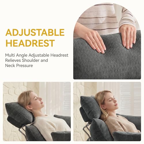 Power Recliner Chairs, 360° Swivel Rocking Chair Nursery with USB/Type-C & Phone Holder, Gilder Reclining Chair with Side Pocket for Adults, Barrel Recliners for Living Room, Chenille Dark Grey