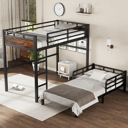 Twin XL Over Twin XL Bunk Bed with Headboard and Full Length Guardrail, Separable Bunk Bed, Heavy Duty Bunk Beds Can Turns Into Loft Bed and Platform Bed, Black Bellemave