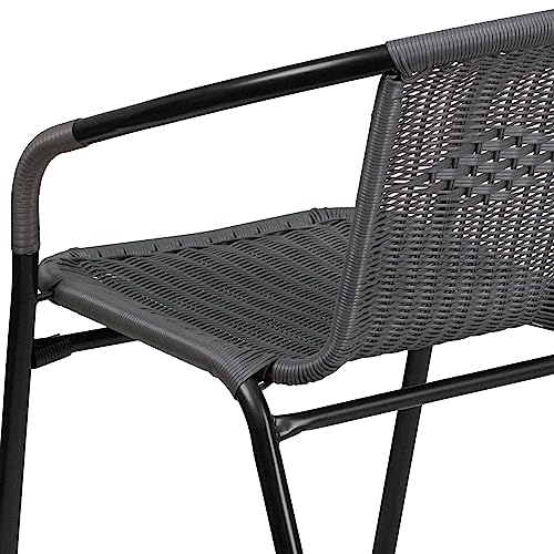 EMMA + OLIVER 2 Pack Gray Rattan Indoor-Outdoor Restaurant Stack Chair with Curved Back EMMA + OLIVER