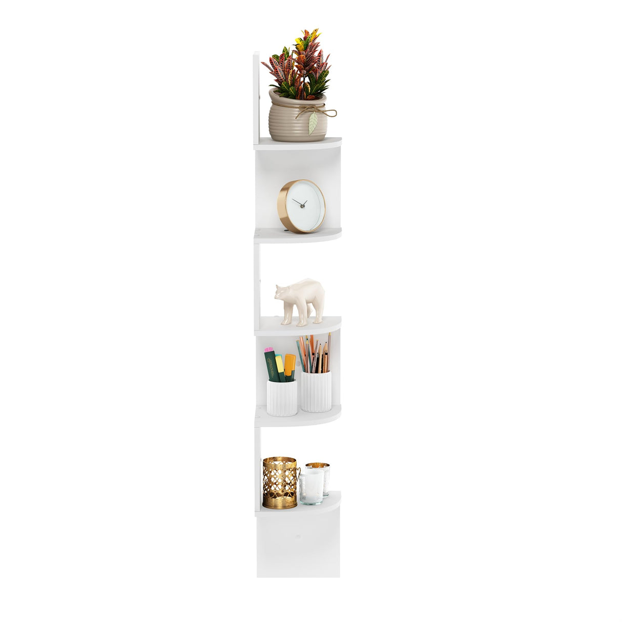 Furinno Rossi 5-Tier Wall Mount Floating Radial Corner Shelf, White Furinno
