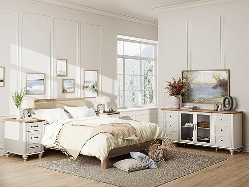 WAMPAT 2 Pack White End Table with Charging Station, Wood Side Sofa Table with Drawer and Storage Cabinet, Modern Nightstand with Power Outlets & USB Ports for Living Room, Bedroom WAMPAT