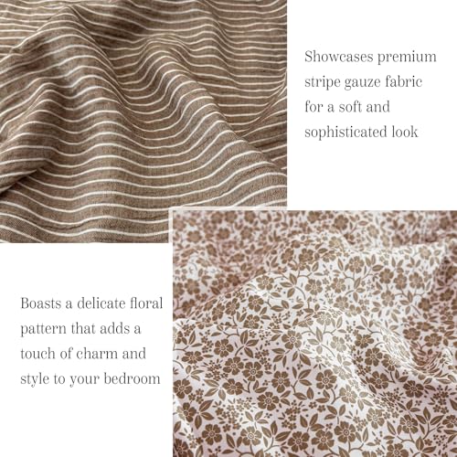 Queen Comforter Set - 7 Pieces Dark Brown Gauze Muslin Bedding Sets for All Seasons, Lightweight Breathable Bed in a Bag Queen with Revesible Farmhouse Comforter, Sheets, Pillowcases & Shams BLOOMHAVEN