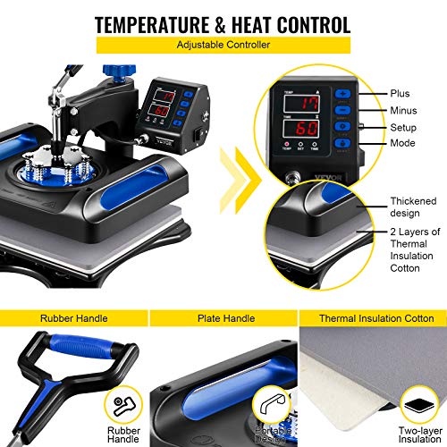 VEVOR Heat Press Machine for T-Shirts - 8 in 1 Heat Press Sublimation Machine with 360° Rotation/Dual-Tube Heating, 12 x 15 Swing Away Heat Press for DIY T-Shirts/Cap/Mugs/Heat Transfer Projects,Blue VEVOR