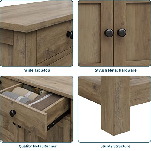 HOSTACK Farmhouse Console Table with 2-Door Cabinet & 2 Drawers, Coffee Bar, Entryway Table with Storage Shelf, Sofa Tables Buffet Sideboard for Kitchen, Hallway, Dining, Living Room, Rustic Brown HOSTACK