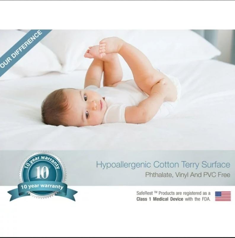 SafeRest Waterproof King Size Mattress Protector - Fitted with Stretchable Pockets - Machine Washable Cotton Mattress Cover for Bed SafeRest