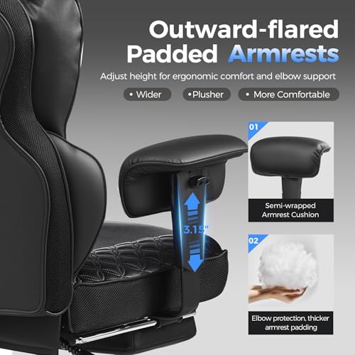COMHOMA Big and Tall Office Chair 400LBS Heavy Duty Gaming Chair with Deluxe Embossing Leather High Back Wider Ergonomic Computer Chair with Foot Rest 150°Reclining Pocket Spring Lumbar Support COMHOMA