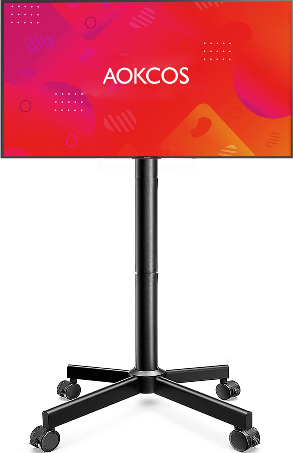 AOKCOS TV Cart Rolling TV Stand - Mobile TV Stand for 32-65 inch Flat/Curved TVs Holds up to 88 Lbs, Portable TV Stand on Wheels with Tilting for Living Room, Bedroom, Office, Max VESA 400x400mm AOKCOS