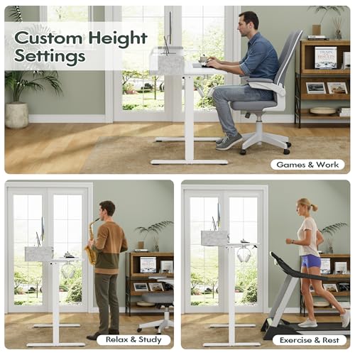 Homall Electric Standing Desk with 2 Drawers, Adjustable Height Computer Desk with Storage Sit Stand Table with Storage Shelf and Splice Board Quick Install for Home Office (White, 48 Inch) Homall