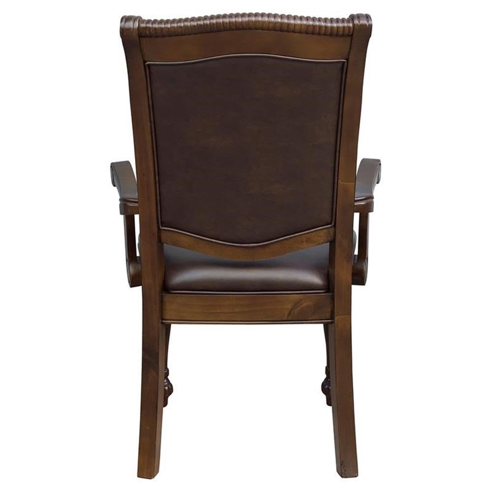 Pemberly Row Wood Dining Room Arm Chairs, Upholstered Faux Leather Seat and Back, Brown Cherry, Set of 2 Pemberly Row