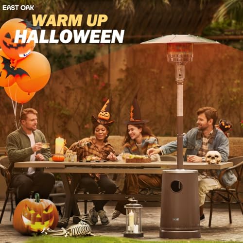 EAST OAK 50,000 BTU Patio Heater with Sand Box, Table Design, Double-Layer Stainless Steel Burner, Wheels, Triple Protection System, Outdoor Heater for Home and Residential, Pinecone EAST OAK