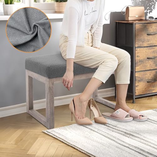 CangLong 27 Inch Wide Rectangle Ottoman Bench Grey Footstool, Linen Look Polyester Fabric for Living Room, Bedroom, Grey CangLong