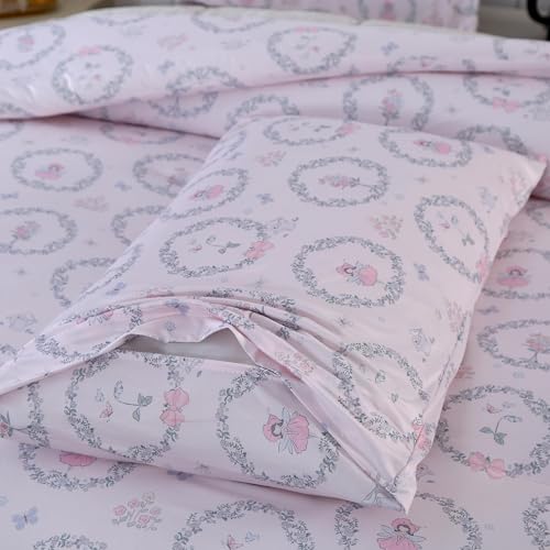 MAG 3Pcs with 1 Microfiber Jersey Knit Comforter+2 Pillowcae,Pink Floral Queen Comforter Set,All Season Garden Style Flower Bedding Set Queen Size for Girls Boys Kids,Elastic and Breathable Soft. MAG