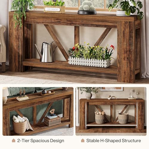 Tribesigns 70.9" Sofa Tables Narrow Long, Rustic Farmhouse Console Table Behind Couch with Storage Shelf, Accent Hallway Foyer Tables for Living Room, Entryway, Entrance, Dark Brwon Tribesigns