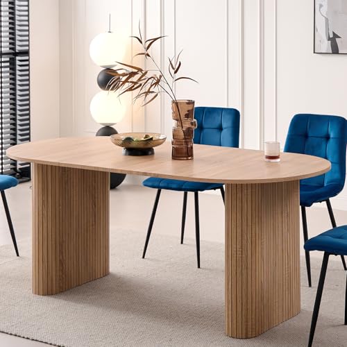 Lecafur HL 70.8" Oval Dining Table for 4 6 Person, Modern Farmhouse Kitchen Dinner Table for Breakfast Dining Receiption Room (Only Table), Natural Lecafur HL