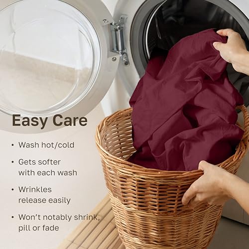 California Design Den Full Size Bed Sheets Set - Soft 400 Thread Count Sateen, Natural 100% Cotton Sheets with Deep Pockets, Breathable, and Durable Bedding Set - Burgundy Red California Design Den
