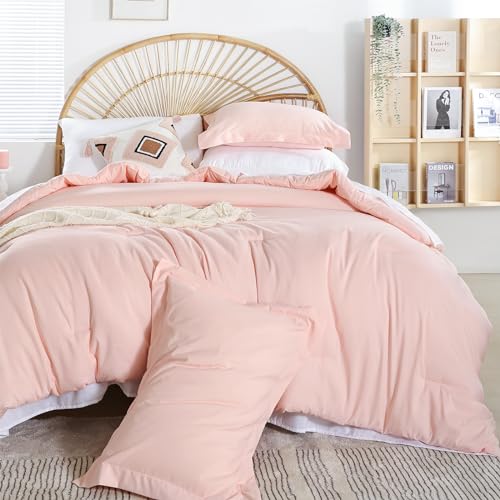weigelia Twin Comforter Set 5 Pieces Pink Comforter Set Soft Blush Pink Bed Set Twin Bedding Set for Girls with Comforters, Flat & Fitted Sheets, Pillowcases & Shams weigelia