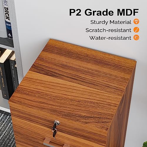 VINGLI 2-Drawer Rolling File Cabinet with Lock, Wood Mobile Filing Cabinet for Hanging Letter Size Filings Under Desk File Cabinet for Home Office, VINGLI