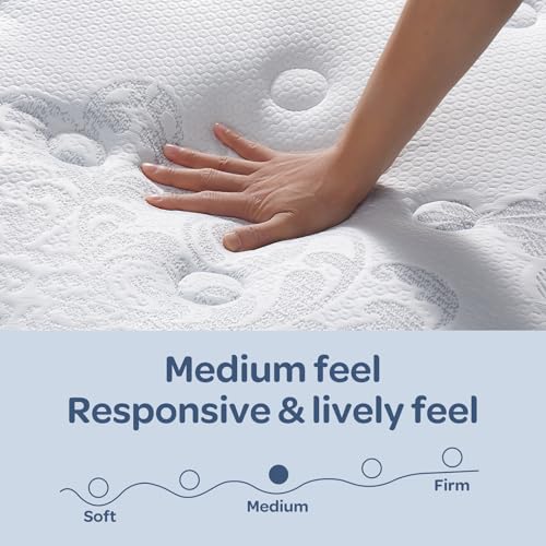 OhGeni 14 Inch Cooling Queen Size Mattress, Hybrid Gel-Infused Memory Foam Bed Mattresses in a Box, Medium Feel Cool Top Fabric,Individual Pocket Innerspring, 3-Zone Design & Reinforced Edge Support OhGeni