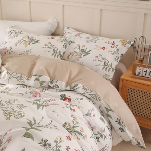 OAITE Duvet Cover King Size - 100% Cotton Comforter Cover Floral Duvet Cover Sets 3-PC, Breathable Duvet Cover with Zipper Closure & Corner Ties OAITE