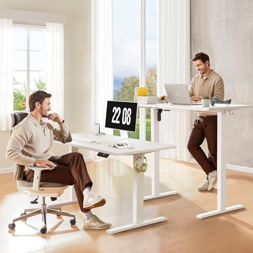 WALKINGDESK 48x24 Inches Whole Piece Electric Standing Desk, Seamless One Piece Height Adjustable Sit to Stand up Desk for Home Office, Ergonomic Computer Workstation, White WALKINGDESK