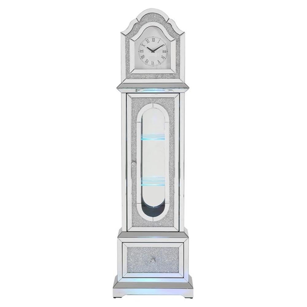 Acme Noralie Wood Frame Grandfather Clock with LED in Mirrored and Faux Diamonds Acme