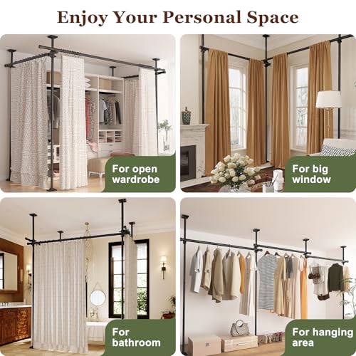 Goovilla Room Divider for Room Separation, Tension Curtain Rods No Drilling, 4-10ft(H) 28-171inch(W) Adjustable Temporary Privacy Wall Divider, Heavy Duty Freestanding Space Partition Separator, Black Goovilla