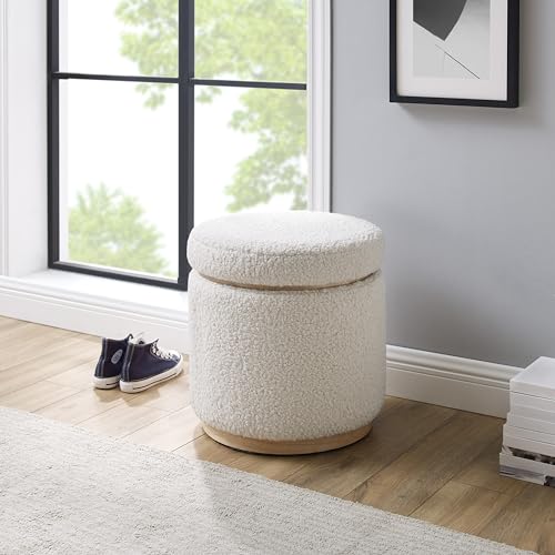 Linon Home Décor Cream Sherpa Round Storage Wooden Base by Linon Lexington Ottoman (AMZN2305) Linon