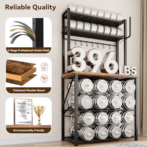 YASONIC Coffee Bar, Bakers Rack with Storage, 25.6 Inches Microwave Stand, 5 Tier Kitchen Shelves Appliance Storage, 12 S Hooks Large Coffee Station for Spices, Pots and Pans, Rustic Brown