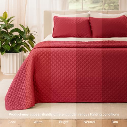Bare Home Coverlet Set - Full/Queen - Lightweight Bed Decor - Comforter Alternative - All-Season Quilted Bedspread (Full/Queen, Red) Bare Home