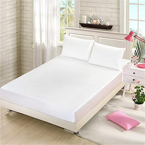 1 Piece Satin Fitted Sheet Only Classic Luxury Silky Soft Bed Sheets Solid Color (Twin, White) JUWENIN