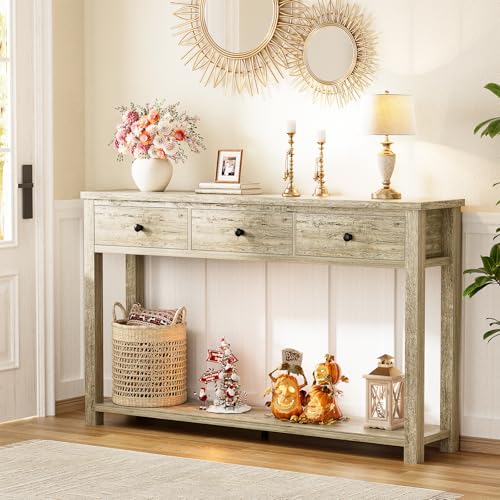 Homieasy Farmhouse Console Table with 3 Drawers, 47 Inch Wood Sofa Table with Storage Shelf for Living Room, Behind Couch, Entryway Table for Hallway, Living Room, or Foyer, Light Rustic Oak Homieasy