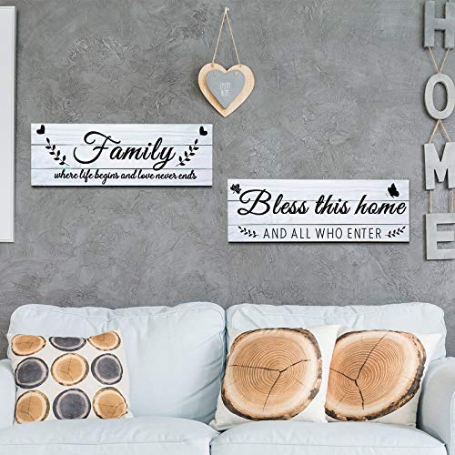 Jetec Wooden Family Signs Rustic Bless This Home Wood Family Decor Wall Art Farmhouse Entryway Decoration for Bedroom Living Room Office, 13.8 x 4.7 Inch (White) Jetec