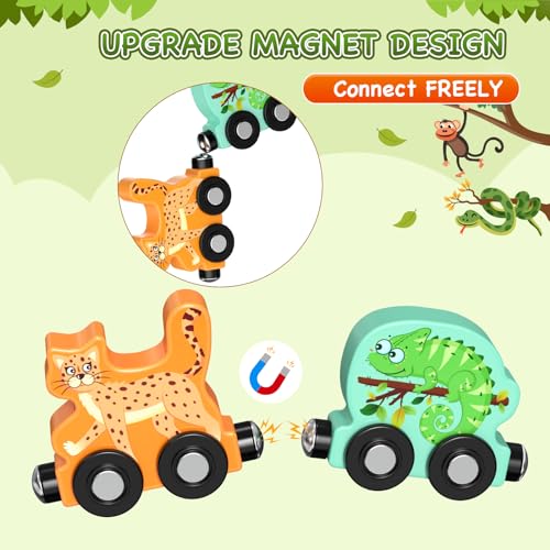 Zeoddler Toys for Toddlers, 11 Magnetic Wooden Animals Train Set, Montessori Toys for Toddlers, Learning Activities, Sensory Toys for Kids, Birthday Gifts for Boys, Girls Zeoddler