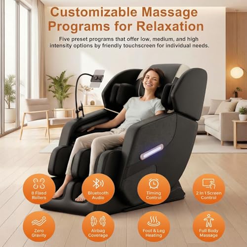 Massage Chair Full Body 2026 Upgraded Zero Gravity Recliner with Heat,8 Fix Points,Bluetooth, Airbag,Touch Screen,Footrest,L-Track Shiatsu Massage Chair Full Body for Parents Seniors