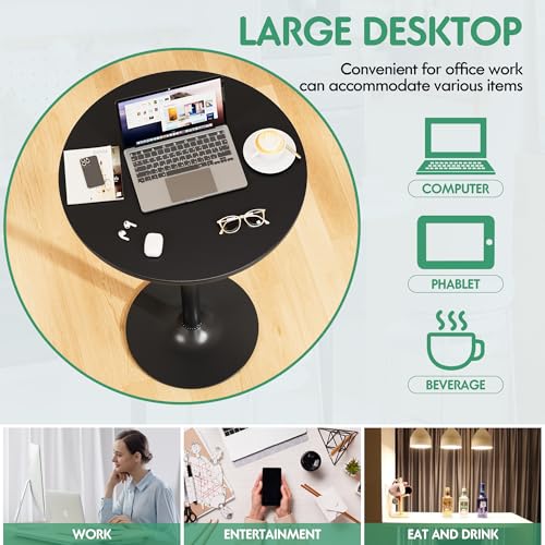 Shahoo Round Bar Table, Cocktail Tables with Metal Base & MDF Top, for Bistro Pub, Cafe, Black Shahoo