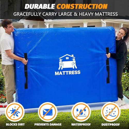 Mattress Bags for Moving, BETU Mattress Protector Waterproof Mattress Cover King Size Storage Bags with 8 Heavy-Duty Handles and Zipper for Bed Extra Thick Large Reusable (82"x79"x15" Blue) BETU