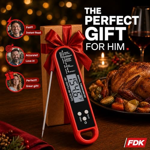 Digital Meat Thermometer for Cooking and Grilling - Instant Read Food Thermometer with IP67 Waterproof, Strong Magnet and Calibration-Professional Kitchen BBQ Probe for Turkey, Steak, Gift for Men/Dad